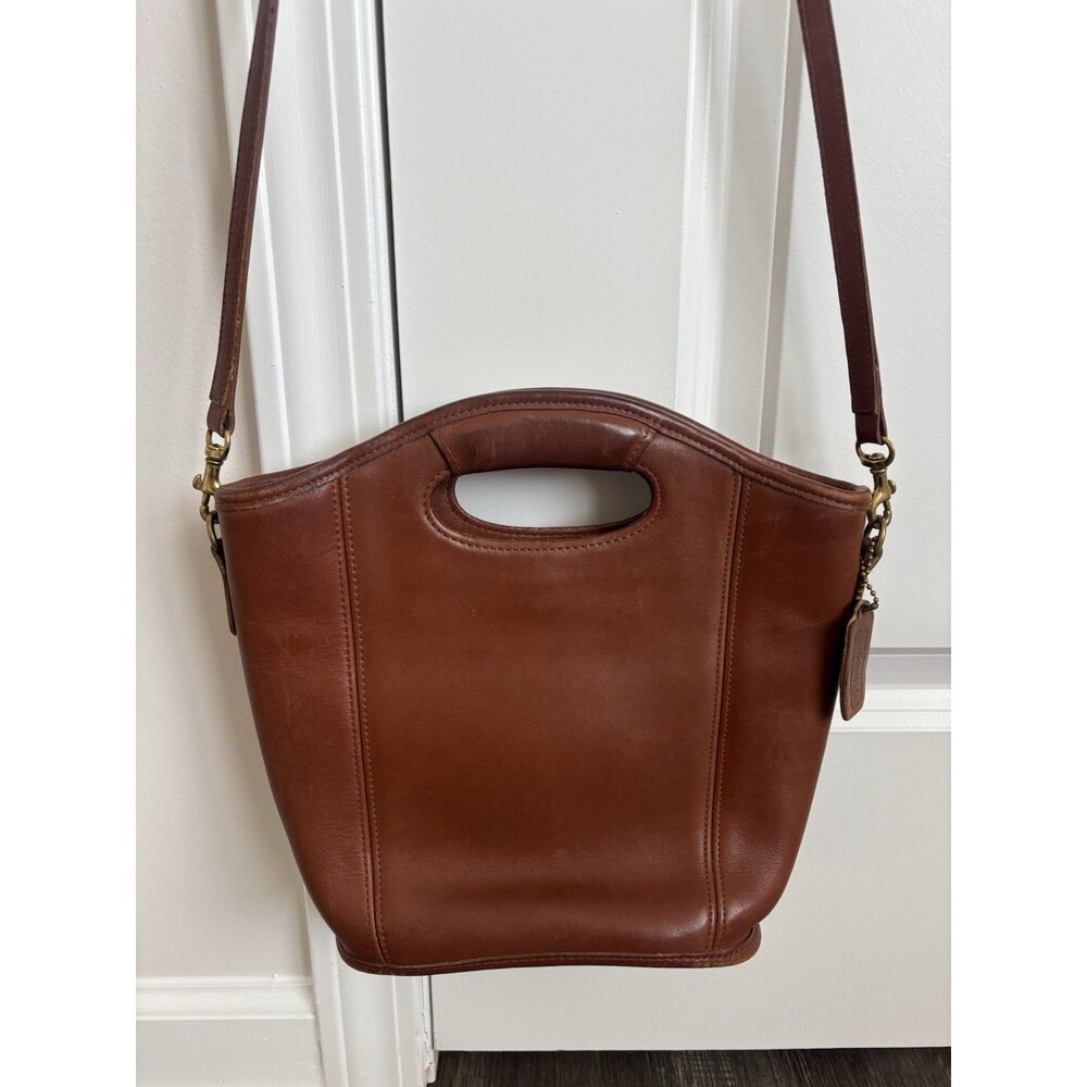 VTG Coach 9993 Leather Mini Shopper Bucket Tote Purse British Tan Crossbody Bag